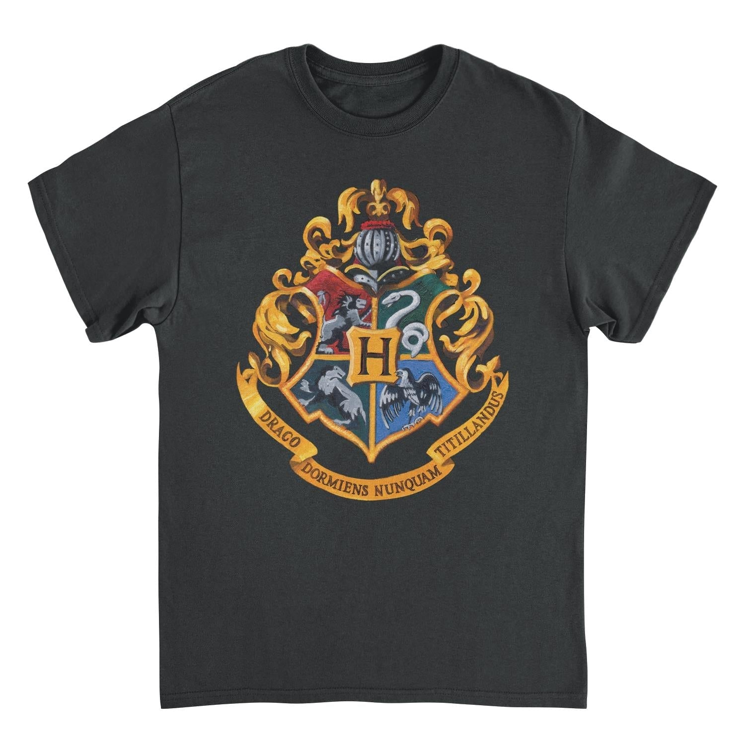 Harry Potter Hogwarts Crest T-Shirt – Wizarding World Graphic Tee (Black, Unisex)