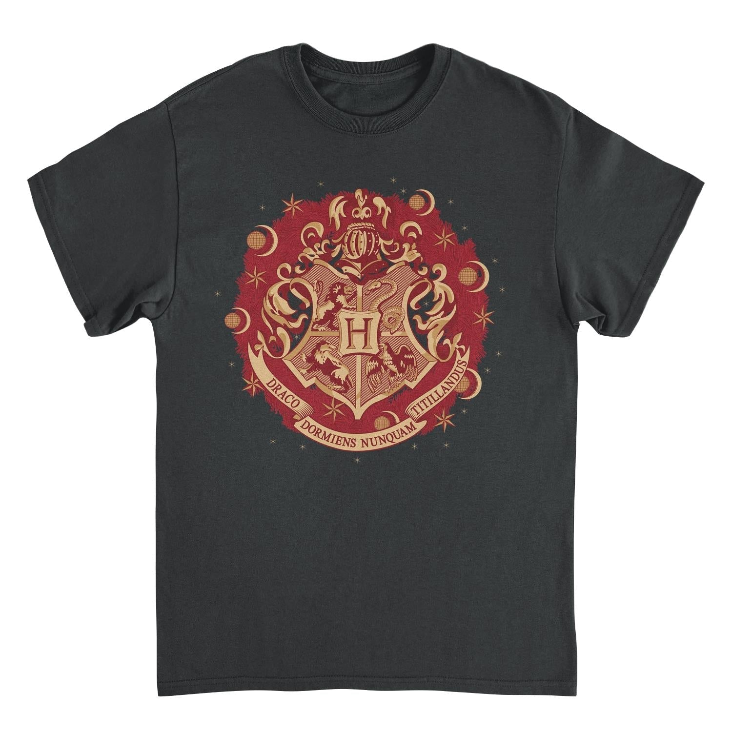 Harry Potter Hogwarts Christmas Badge Black T-Shirt
