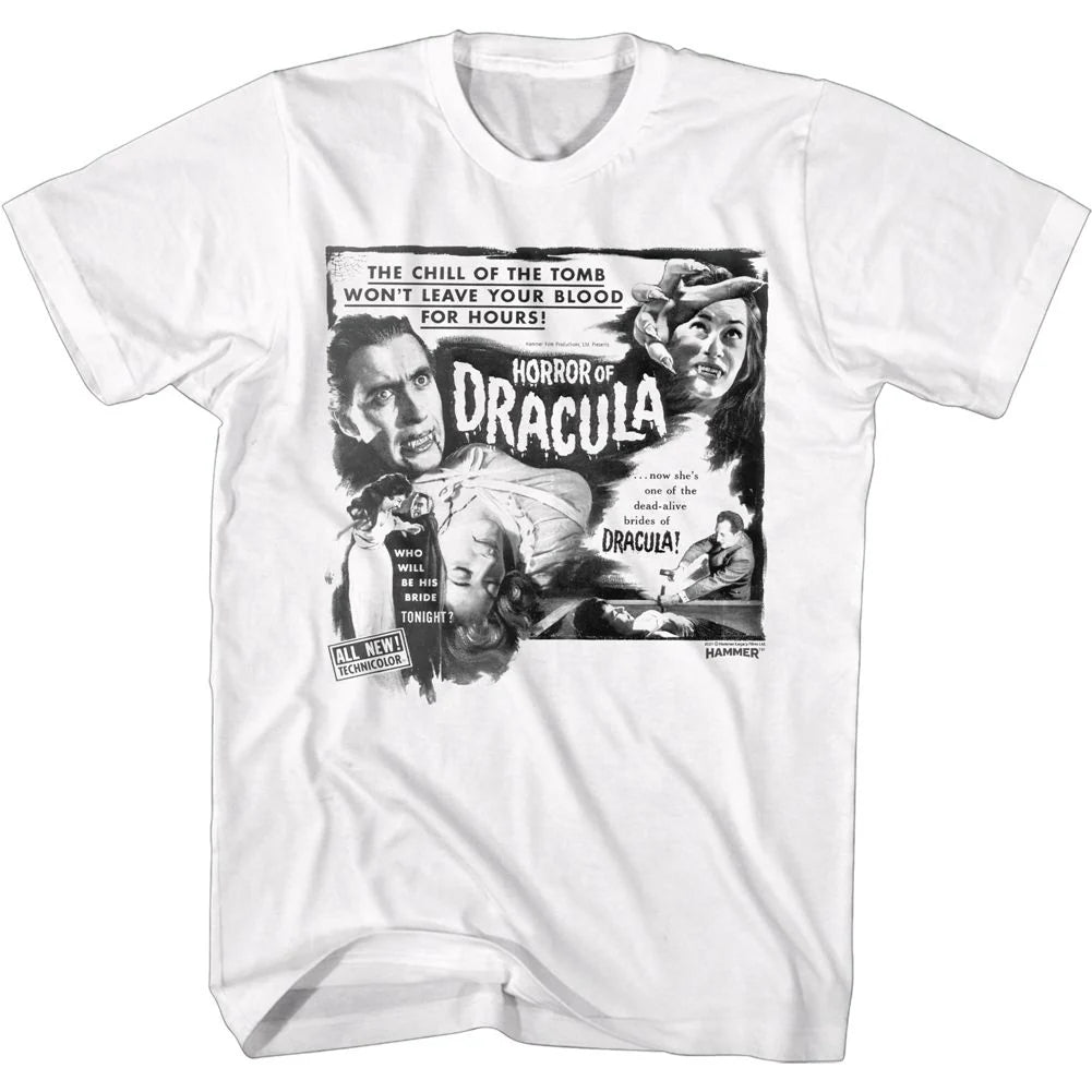 Horror Movies Black & White Horror of Dracula White Adult T-Shirt