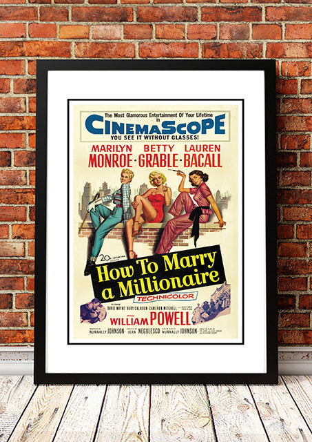 NNEDSZ Marilyn Monroe ‘How to Marry a Millionaire’ Framed Movie Poster! - Framed A4