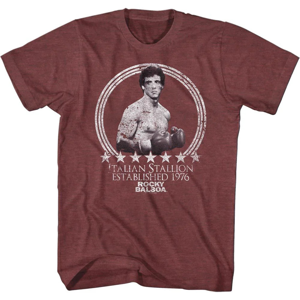 Rocky Movie Ready Heather Vintage Maroon Adult T-Shirt